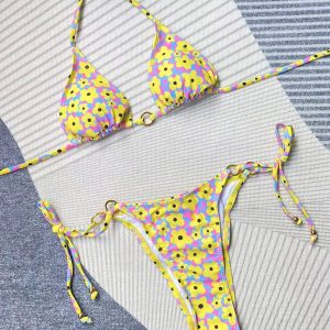 Floral Push Up Micro Bikini Set - Sexy Tie Up Thong Swimwear for Beachwear & Pool Days