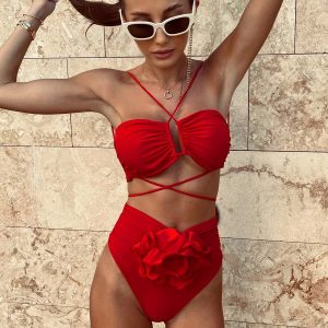 Floral Red High Waist Bikinis 2024 - Sexy Women’s Swimwear Set for Stylish Summer Vibes