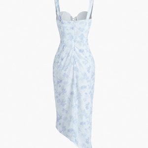 Floral Ruched Midi Corset Dress in Y2K Style - Perfect for Coquette and Grunge Aesthetics