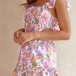 Floral Ruffle Back Tie Mini Dress - Y2K Aesthetic Cute Summer Outfit for Coquette Style