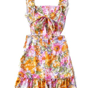 Floral Ruffle Back Tie Mini Dress - Y2K Aesthetic Cute Summer Outfit for Coquette Style