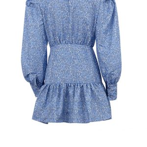 Floral Ruffle Dress with Blue Puff Sleeves - Y2K Aesthetic Cute Outfit