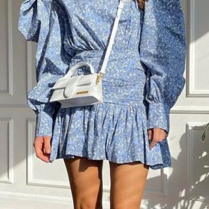 Floral Ruffle Dress with Blue Puff Sleeves - Y2K Aesthetic Cute Outfit