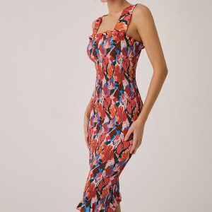 Floral Ruffle Midi Dress in Y2K Style - Perfect for Coquette Aesthetic Outfits