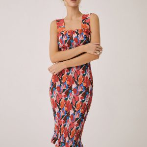 Floral Ruffle Midi Dress in Y2K Style - Perfect for Coquette Aesthetic Outfits