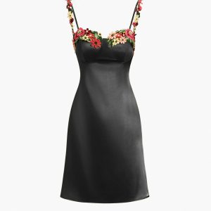 Floral Satin Mini Dress - Y2K Aesthetic Cute Dress for Coquette and Grunge Styles