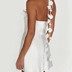 Floral Slim Sleeveless Open Back Dress with Suspenders - Summer Party Aesthetic Vestidos