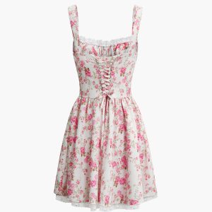 Floral Tie Waist Mini Dress - Y2K Aesthetic Cute Dress for Effortless Style