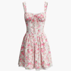 Floral Tie Waist Mini Dress - Y2K Aesthetic Cute Dress for Effortless Style