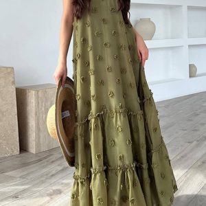 Floral Tiered Maxi Dress with Large Hem - Y2K Aesthetic Boho Style for Effortless Elegance