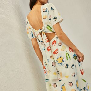 Floral V-Neck Backless Dress with Knotted Detail - Y2K Aesthetic Fashion Essential