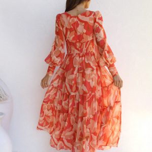 Floral V-Neck Long-Sleeved Dress for Women - Y2K Aesthetic Fashion Essential