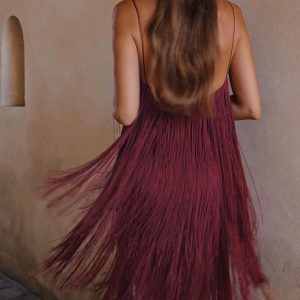 Florence Fringed Open Back Mini Dress - Y2K Aesthetic with Coquette Style Flair