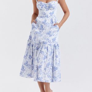 Forget Me Not Floral Pocket Zip-Up Maxi Dress - Y2K Aesthetic Floral Fashion