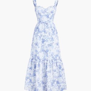 Forget Me Not Floral Pocket Zip-Up Maxi Dress - Y2K Aesthetic Floral Fashion