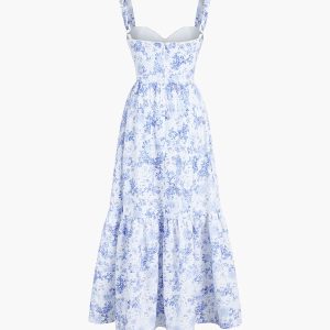 Forget Me Not Floral Pocket Zip-Up Maxi Dress - Y2K Aesthetic Floral Fashion