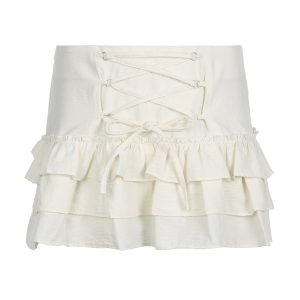 Frankie Y2K Strappy Ruffle Mini Skirt - Cute Coquette Aesthetic for Trendy Outfits