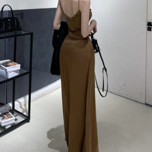 French Vintage Y2K Spaghetti Strap Backless Maxi Dress for Women - Summer Evening Party Robe