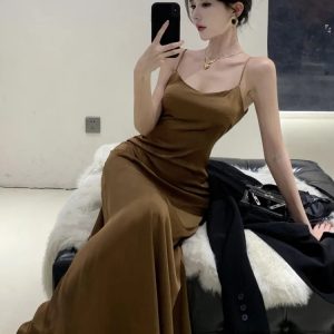 French Vintage Y2K Spaghetti Strap Backless Maxi Dress for Women - Summer Evening Party Robe