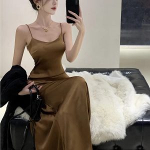 French Vintage Y2K Spaghetti Strap Backless Maxi Dress for Women - Summer Evening Party Robe