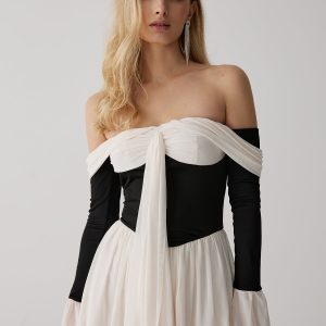 Frenchy Contrast Off-Shoulder Dress - Y2K Aesthetic Cute Dress for Stylish Outfits