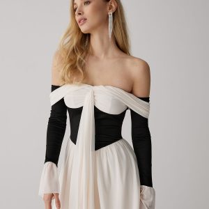 Frenchy Contrast Off-Shoulder Dress - Y2K Aesthetic Cute Dress for Stylish Outfits