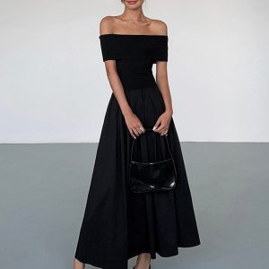 Frenchy Solid Off-Shoulder Maxi Dress - Y2K Aesthetic Fashion for Effortless Style