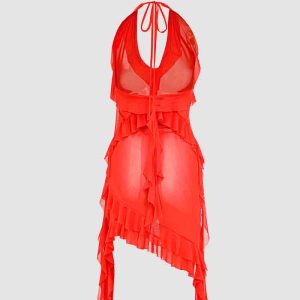 Freydenn Y2K Ruffle Cascade Dress - Cute Coquette Aesthetic for Effortless Style