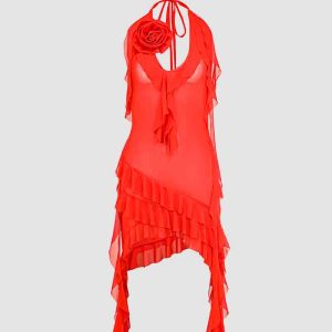 Freydenn Y2K Ruffle Cascade Dress - Cute Coquette Aesthetic for Effortless Style