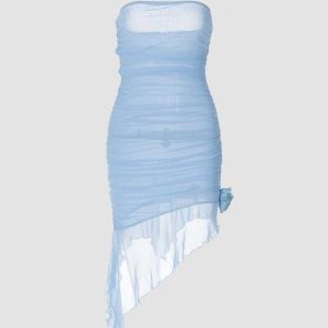 Frost Dynamic Ruffled Tube Dress - Y2K Aesthetic Fashion for Trendy Outfits