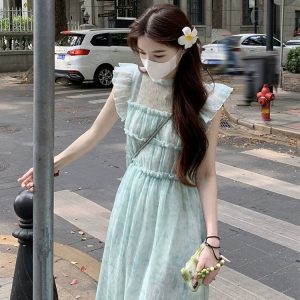 Gentle Flying Sleeves Floral Dress - Y2K Aesthetic Summer Elegance for Stylish Outfits