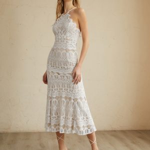 Glamorous Y2K Lace Halter Long Dress for Coquette Aesthetic and Grunge Style