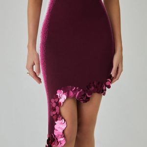 Glitter Decor Asymmetrical Hem Short Dress - Y2K Fashion Statement Piece