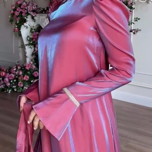 Glitter Glazed Satin Puff Sleeve Midi Dress - Y2K Aesthetic Party Dress for Chic Looks