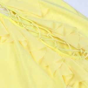 Golden Outpost Y2K Ruffle Dress with Shoelace Detail - Cute Coquette Aesthetic Fashion