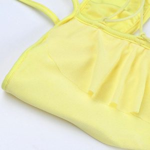 Golden Outpost Y2K Ruffle Dress with Shoelace Detail - Cute Coquette Aesthetic Fashion