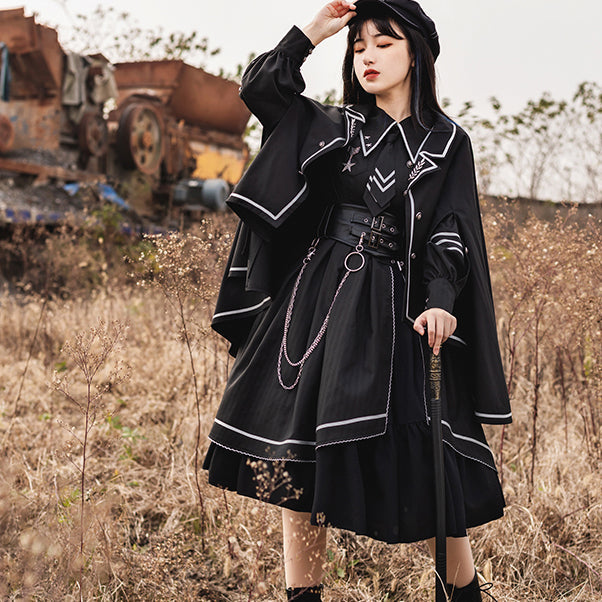 Gothic Alchemy Dress with Cape - Y2K Grunge Aesthetic for Dark Academia Style