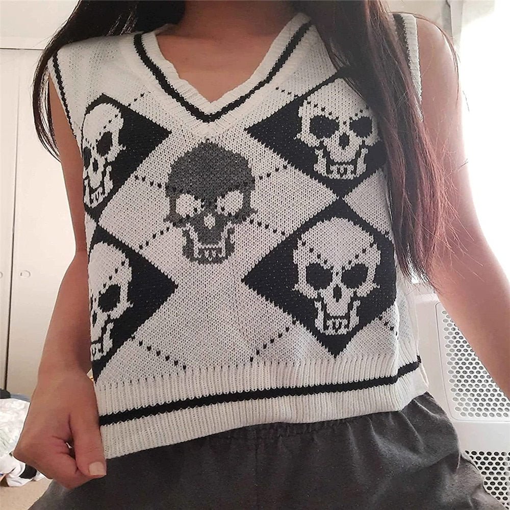 Gothic E-girl Knit Sweater: Y2K Fashion Essential for Grunge Aesthetic Outfits