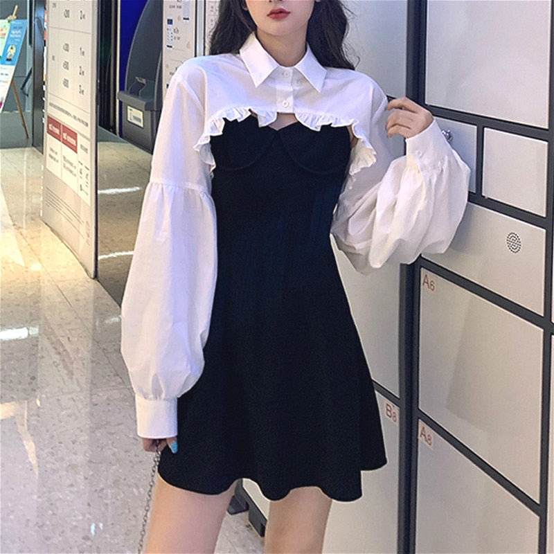 Gothic Y2K Mini Dress for Women - Long Sleeve Sweet Empire High Street Summer Outfit