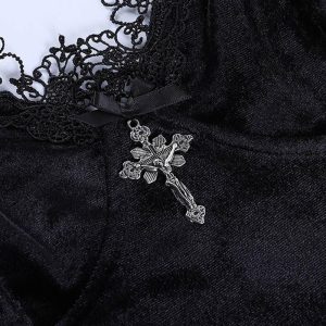 Gothica Marie Lace Cami Dress - Y2K Aesthetic Grunge Style with Coquette Charm