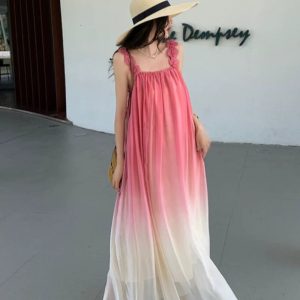 Gradient Color Loose Suspender Dress - Summer Seaside Fairy Skirt for Vacation