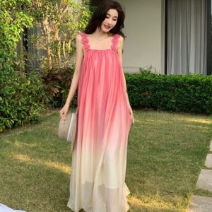 Gradient Color Loose Suspender Dress - Summer Seaside Fairy Skirt for Vacation