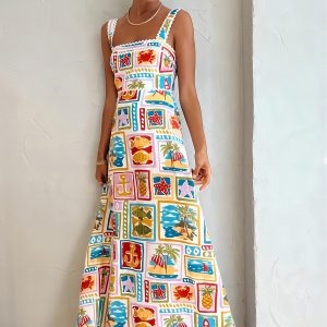 Graffiti Print Sleeveless Maxi Dress - Y2K Aesthetic Fashion for Trendy Outfits