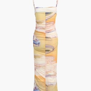 Granite Tie Dye Ruched Midi Dress - Y2K Aesthetic Fashion for Trendy Outfits