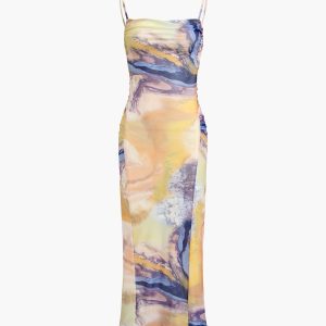 Granite Tie Dye Ruched Midi Dress - Y2K Aesthetic Fashion for Trendy Outfits