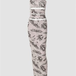 Graphical Cut Out Tube Maxi Dress - Y2K Aesthetic Fashion for Trendy Outfits