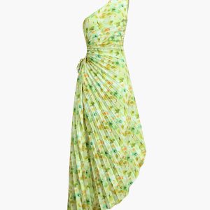 Greeness Floral Pleated Midi Dress with Zipper - Y2K Aesthetic Chic Style