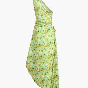 Greeness Floral Pleated Midi Dress with Zipper - Y2K Aesthetic Chic Style