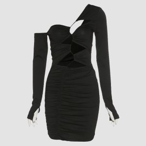 Grimhilde Off Shoulder Bodycon Dress with Gloves - Y2K Aesthetic Fashion Statement