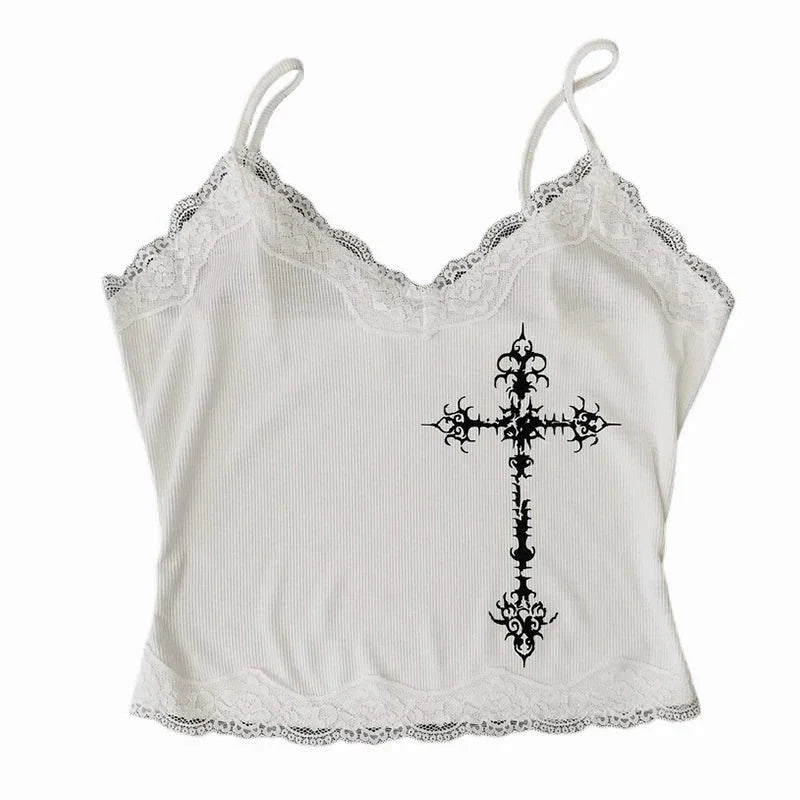 Grunge Punk Aesthetic Lace Crop Top - Y2K Fashion Essential for Edgy Summer Outfits